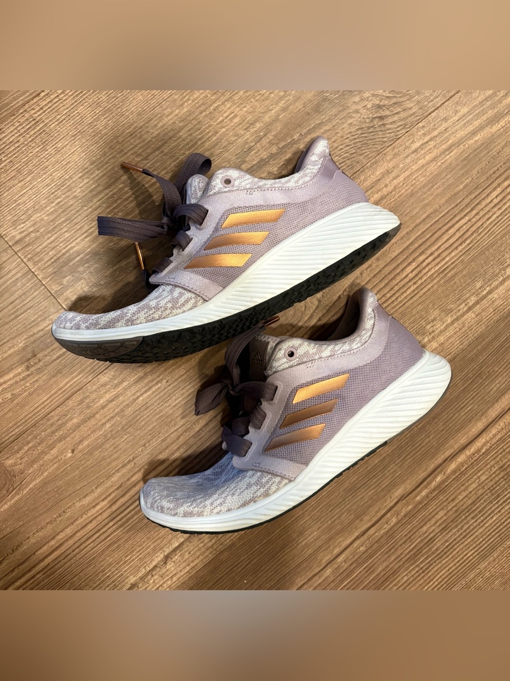 adidas Lavender Bounce Athletic Shoes with Metallic Gold Stripes